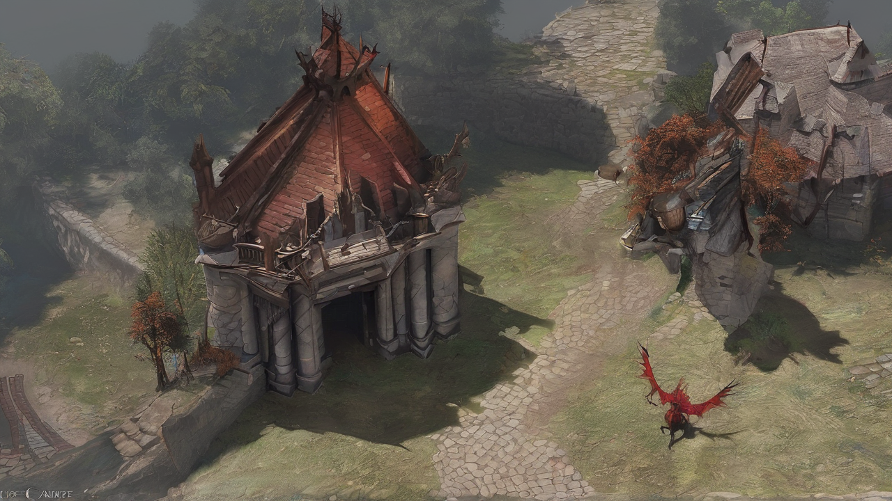 Potężny bohater z Diablo IV w zbroi z ognistymi elementami i magiczną bronią